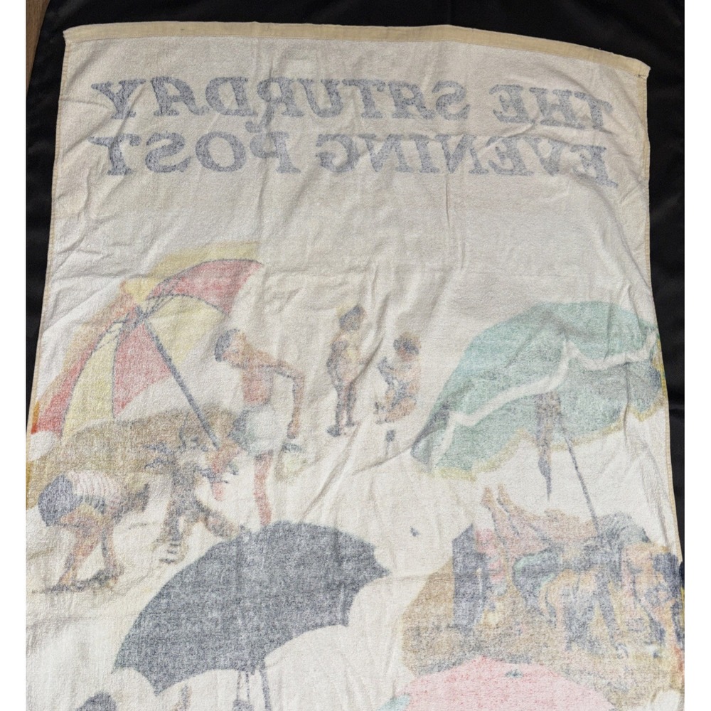 VTG Rare Beach Towel Norman Rockwell Saturday Evening Post Beach Scene 58X33 - Picture 7 of 15